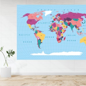 Mapa mundial Atlas educativo cartel grande arte impresión regalo A0 A1 A2 A3 A4 A5