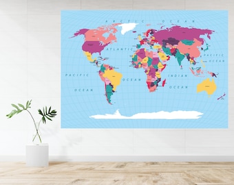 Weltkarte Atlas Lernbild Großes Poster Kunstdruck Geschenk A0 A1 A2 A3 A4 A5