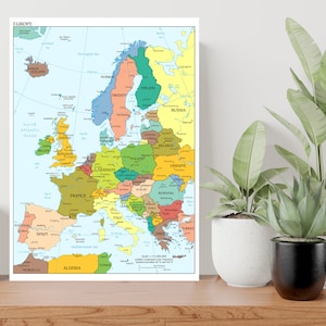 Mapa da Europa UE Grande Cartaz Arte Impressão Presente A0 A1 A2 A3 A4 A5