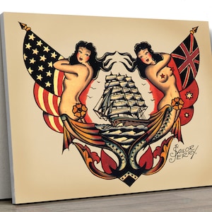 Sailor Jerry USA Pin Up Girls Tattoo Large CANVAS Art Print Gift A0 A1 A2 A3 A4