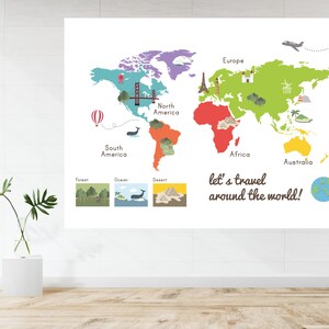 World Map Atlas Lets Travel Large Poster Art Print Gift - A1 LAMINATED PRINT