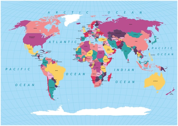 World Map Atlas Educational Large Poster Art Print Gift - A1