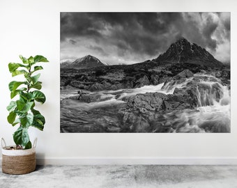 Schottische Highlands Hills Berge Schwarz Weiß Groß Poster Kunstdruck Geschenk A0 A1 A2 A3 A4 A5