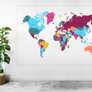 Mapa świata Atlas Kolorowe nazwy krajów Duży plakat Sztuka wydruku Prezent A0 A1 A2 A3 A4 A5