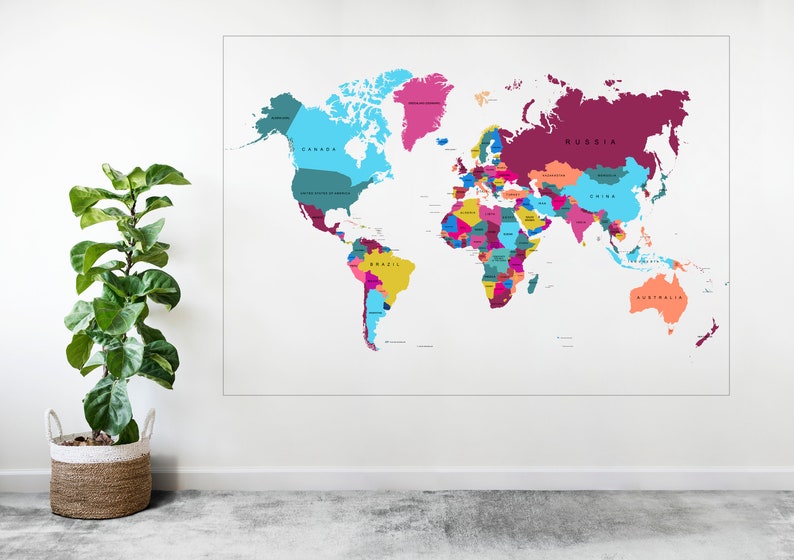 World Map Atlas Colourful Country Names Large Poster Art Gift A1 LAMINATED PRINT image 1