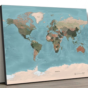 Carte du monde Atlas éducatif détaillé, grande impression d'art sur toile, cadeau A0 A1 A2 A3 A4