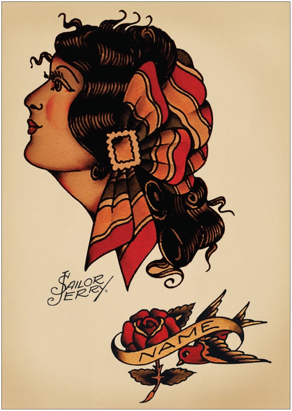 Sailor Jerry Spanish Lady Tattoo Large Poster Art Print Gift - A1