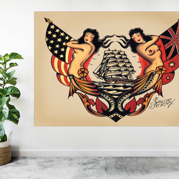 Sailor Jerry USA Pin Up Girls Tattoo Large Poster Art Print Gift A0 A1 A2 A3 A4 A5