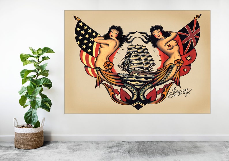 Sailor Jerry USA Pin up Girls Tattoo Large Poster Art Print Etsy(01)