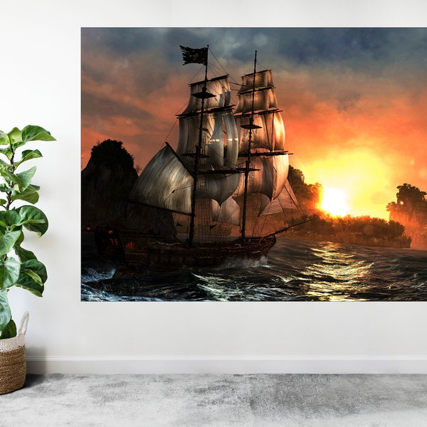 Bateau pirate Galleon Sea Sunset Grande affiche Art Print Cadeau A0 A1 A2 A3 A4 A5