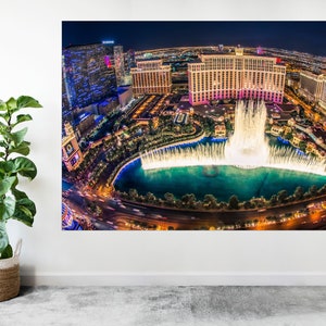 Bellagio Fountains at Night Las Vegas Large Poster Wall Art Print Custom Gift A0 A1 A2 A3 A4 A5