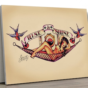 Sailor Jerry Pin Up Girl Rise & Shine Hammock Tattoo Large CANVAS Art Print Gift A0 A1 A2 A3 A4