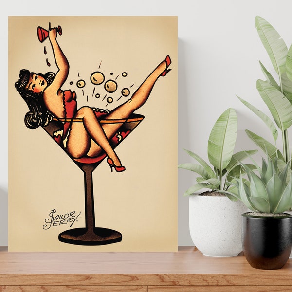 Sailor Jerry Cocktail Pin Up Girl Tattoo Large Poster Art Print Gift A0 A1 A2 A3 A4 A5