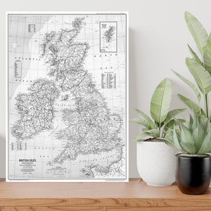 Karte von Großbritannien Grossbritannien Poster Schwarz Weiß Kunstdruck Geschenk A0 A1 A2 A3 A4 A5