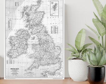 Map of Great Britain UK Large Poster Black & White Art Print Gift A0 A1 A2 A3 A4 A5