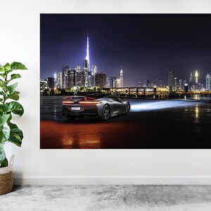 Supercar Dubai Cityscape at Night Large Poster Art Print Custom Gift A0 A1 A2 A3 A4 A5