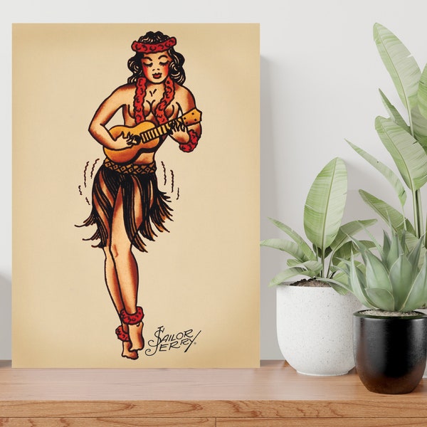 Sailor Jerry Aloha Pin Up Girl Tattoo Large Poster Art Print Gift A0 A1 A2 A3 A4 A5