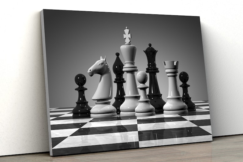 Chess Board Pieces Black and White Large Large CANVAS Art Print Gift A0 ...