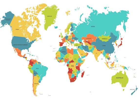 World Map Atlas Educational Large Poster Art Print Gift A0 A1 A2