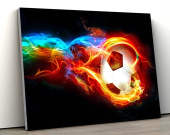 Colourful Football Soccer Flames Fire Large CANVAS Art Print Gift A0 A1 A2 A3 A4