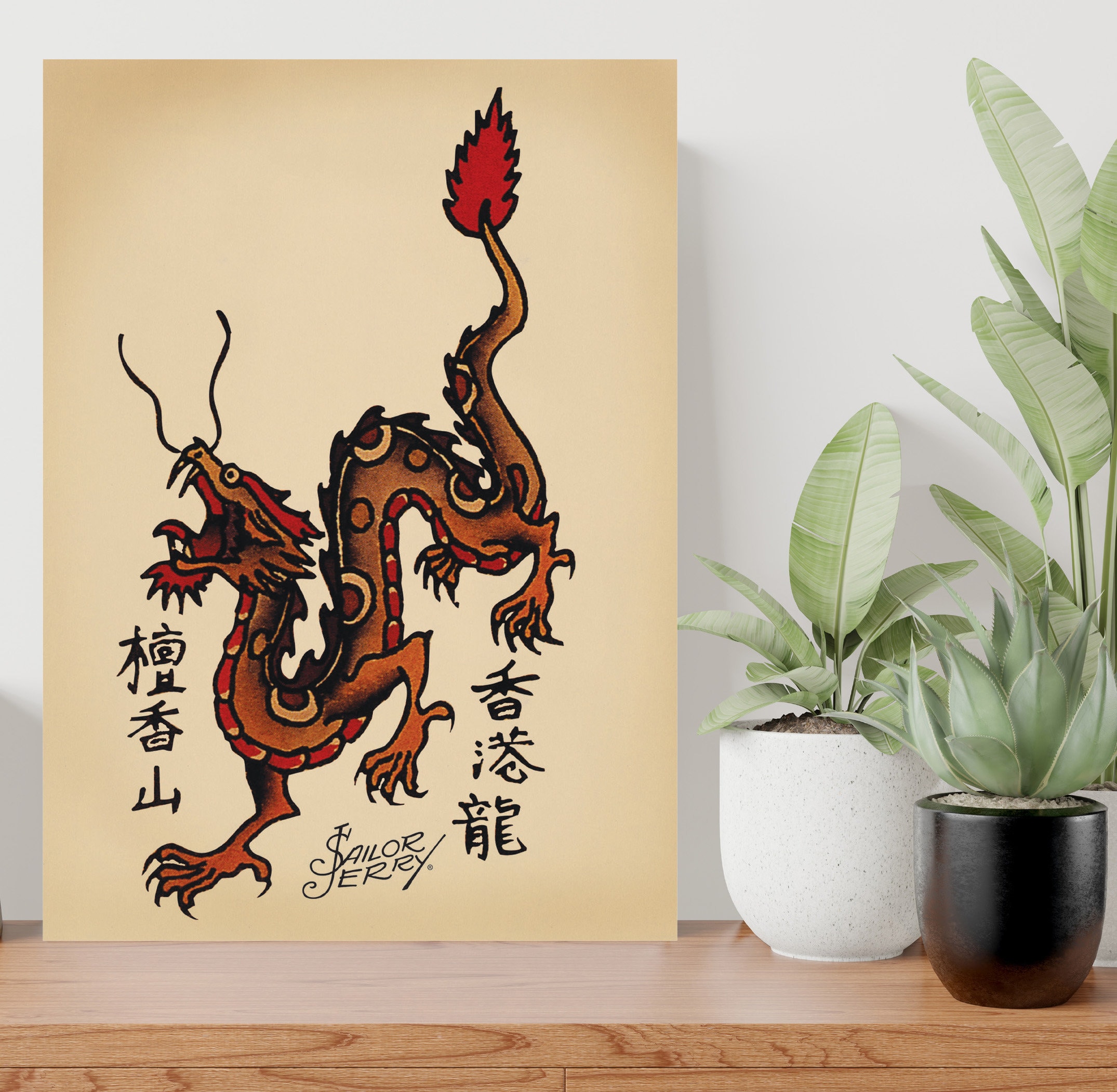 Sailor Jerry 原画 Sailor Jerry Chinese Dragon Tattoo Large CANVAS Art Print