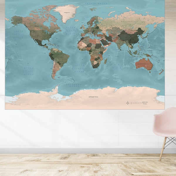 World Map Atlas Detailed Large Poster Art Print Custom Gift A0 A1 A2 A3 A4 A5
