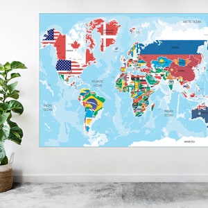 Wereldkaart nationale land vlaggen grote poster Art Print aangepast cadeau A0 A1 A2 A3 A4 A5