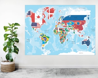 World Map National Country Flags Large Poster Art Gift - A1 LAMINATED PRINT