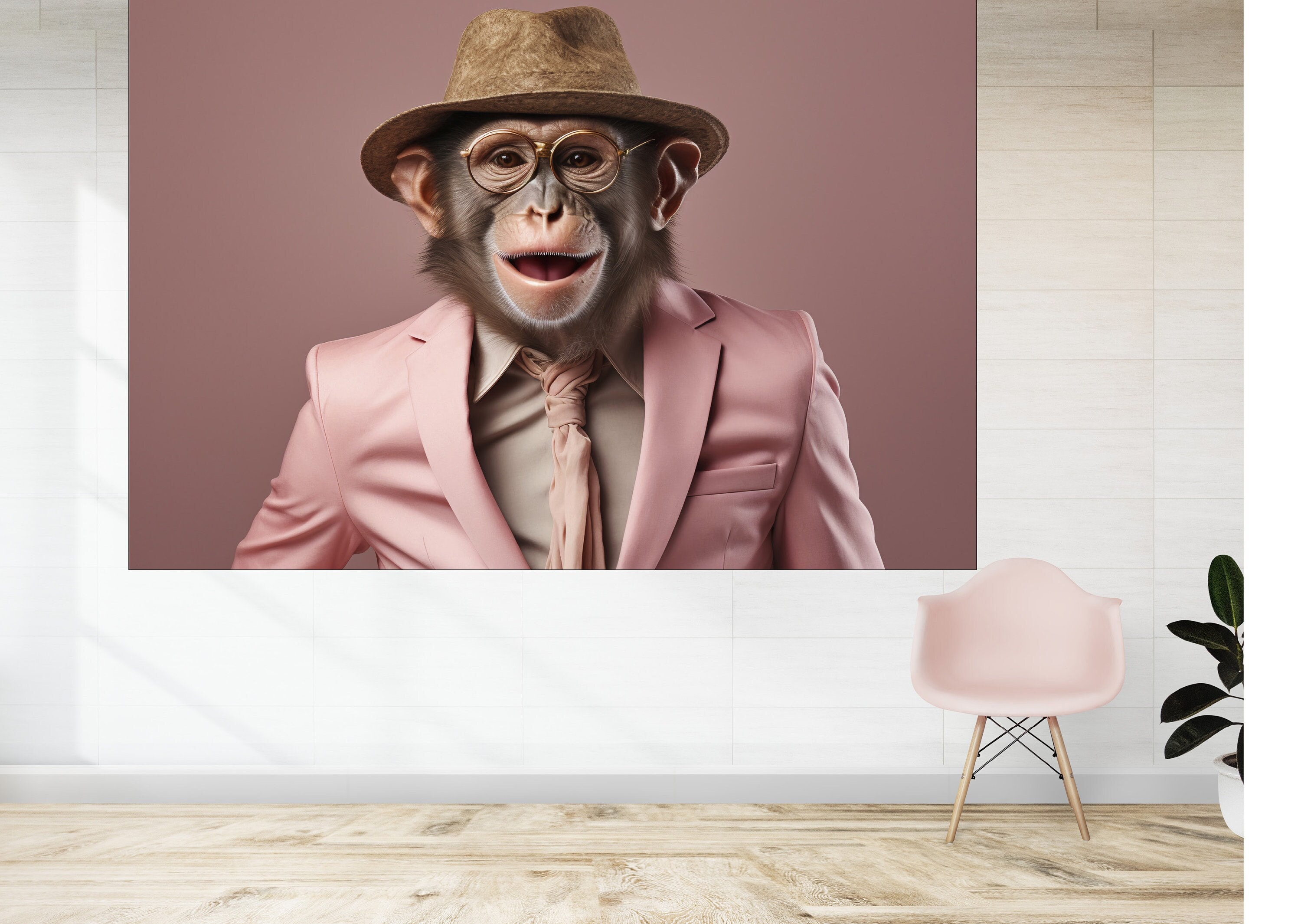 Funny Animals Monkey Chimp Wearing a Suit Clothing Wall Art Large