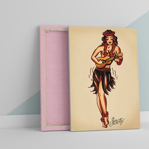 Sailor Jerry Aloha Pin Up Girl Tattoo Large CANVAS Art Print Gift A0 A1 A2 A3 A4