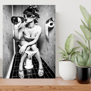 Girl on Toilet Drinking Large Poster Art Print Gift A0 A1 A2 A3 A4 A5
