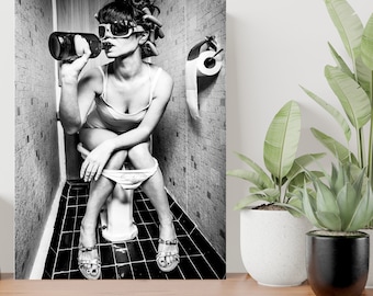 Girl on Toilet Drinking Large Poster Art Print Gift A0 A1 A2 A3 A4 A5