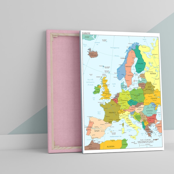 Large Canvas Map of Europe Etsy