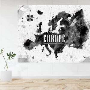 Carte de l'Europe Aquarelle Noir et Blanc Poster Art Gift - A1 LAMINATED PRINT
