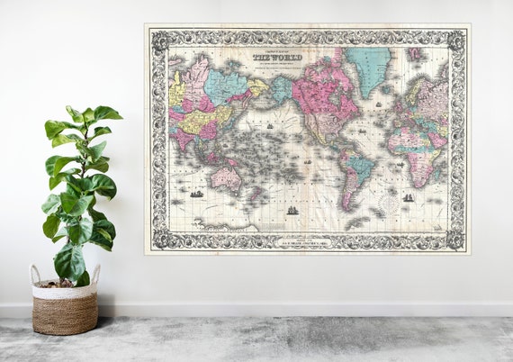 Vintage World Map Atlas Large Poster Art Print Personalised A0 A1 A2 A3 A4 Maxi 