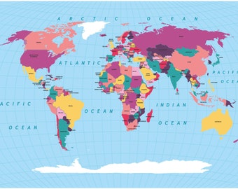 World Map Atlas Educational Large Poster Art Print Gift A0 A1 A2