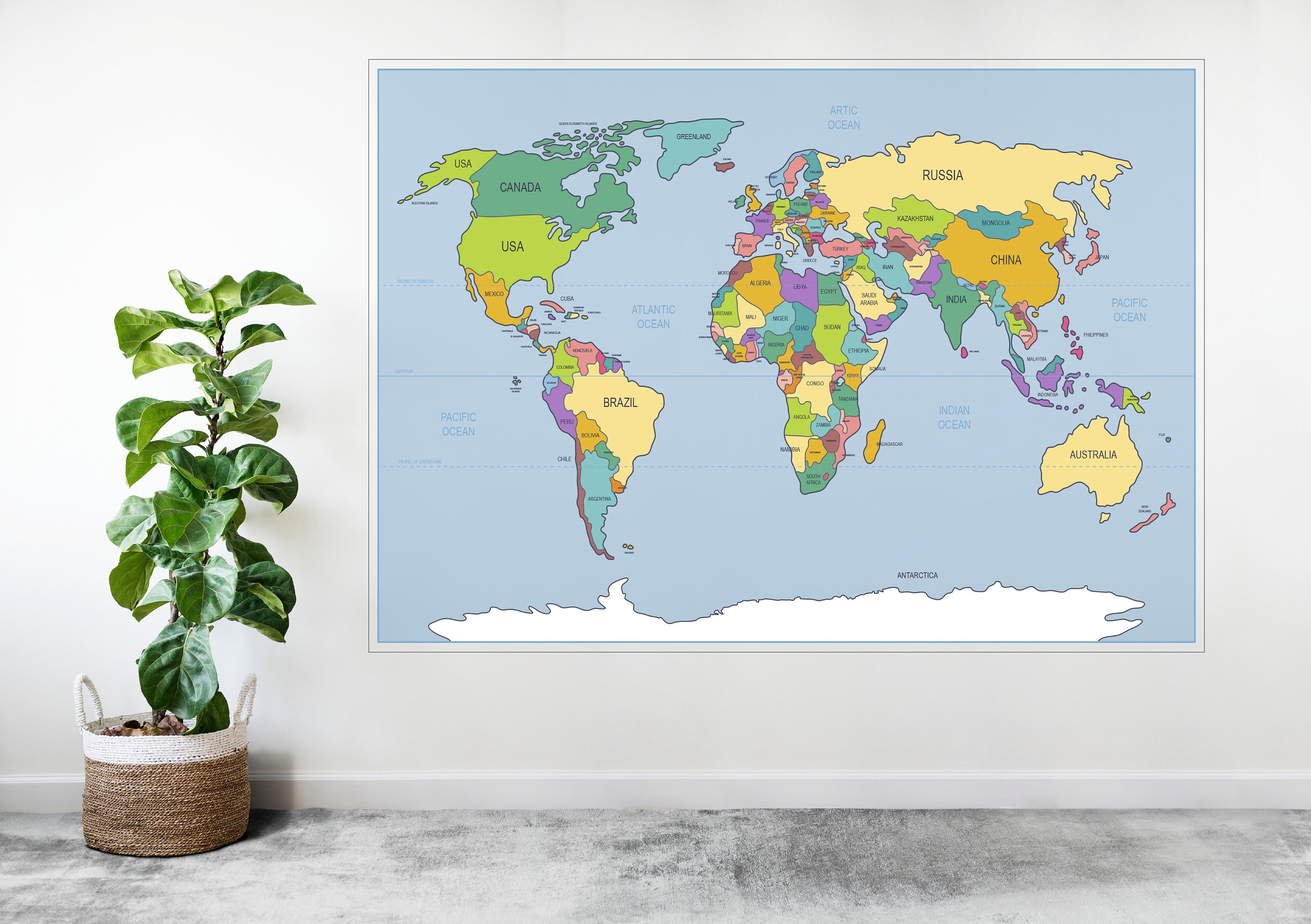 Simple World Map Atlas Large Poster Art Print Custom Gift A0 A1 A2