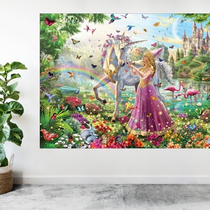 Princess Unicorn Butterfly Fantasy Colourful Large Poster Art Print Gift A0 A1 A2 A3 A4 A5