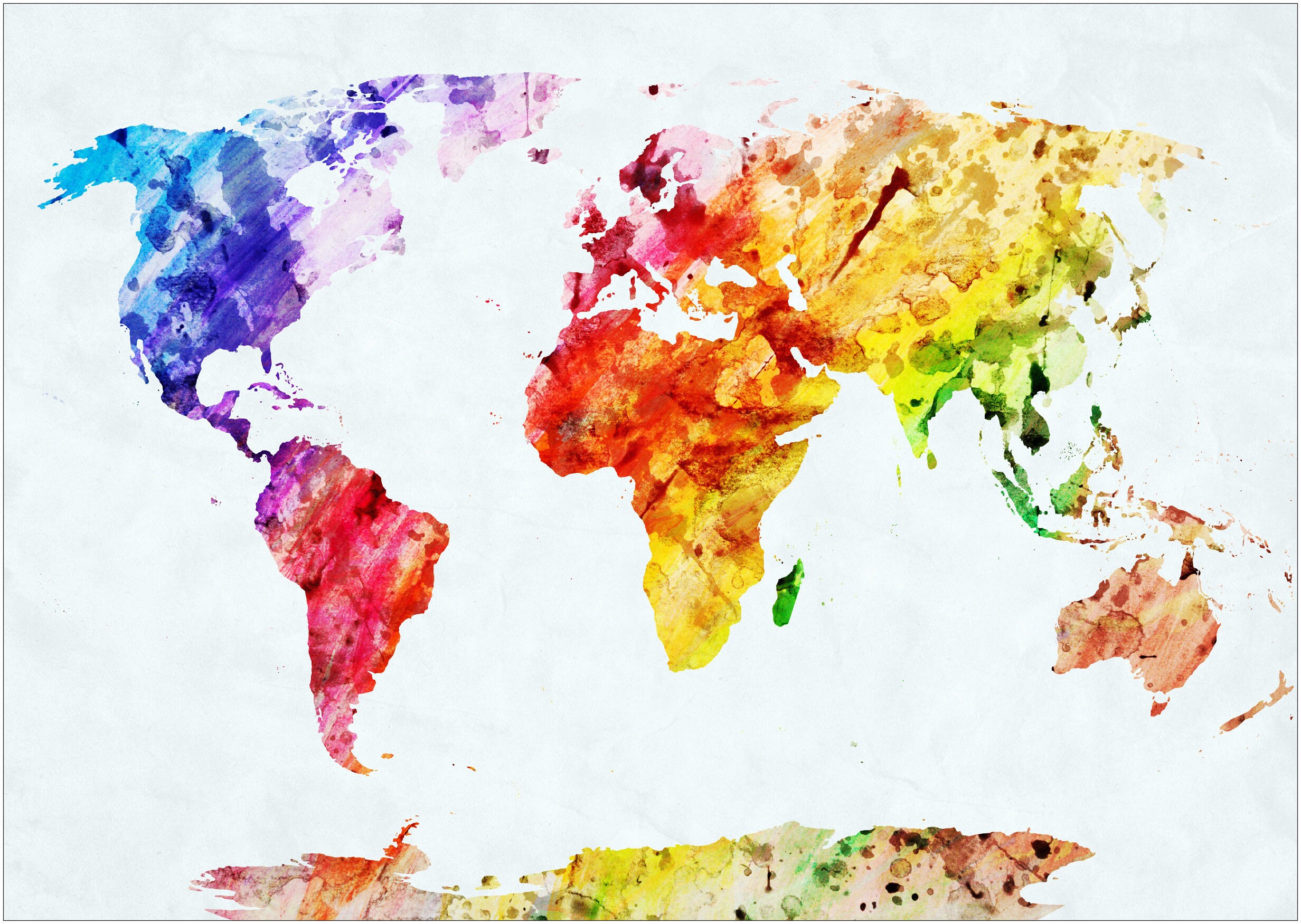 Watercolour Outline World Map Atlas Large Poster Art Print Gift A0 A1 ...