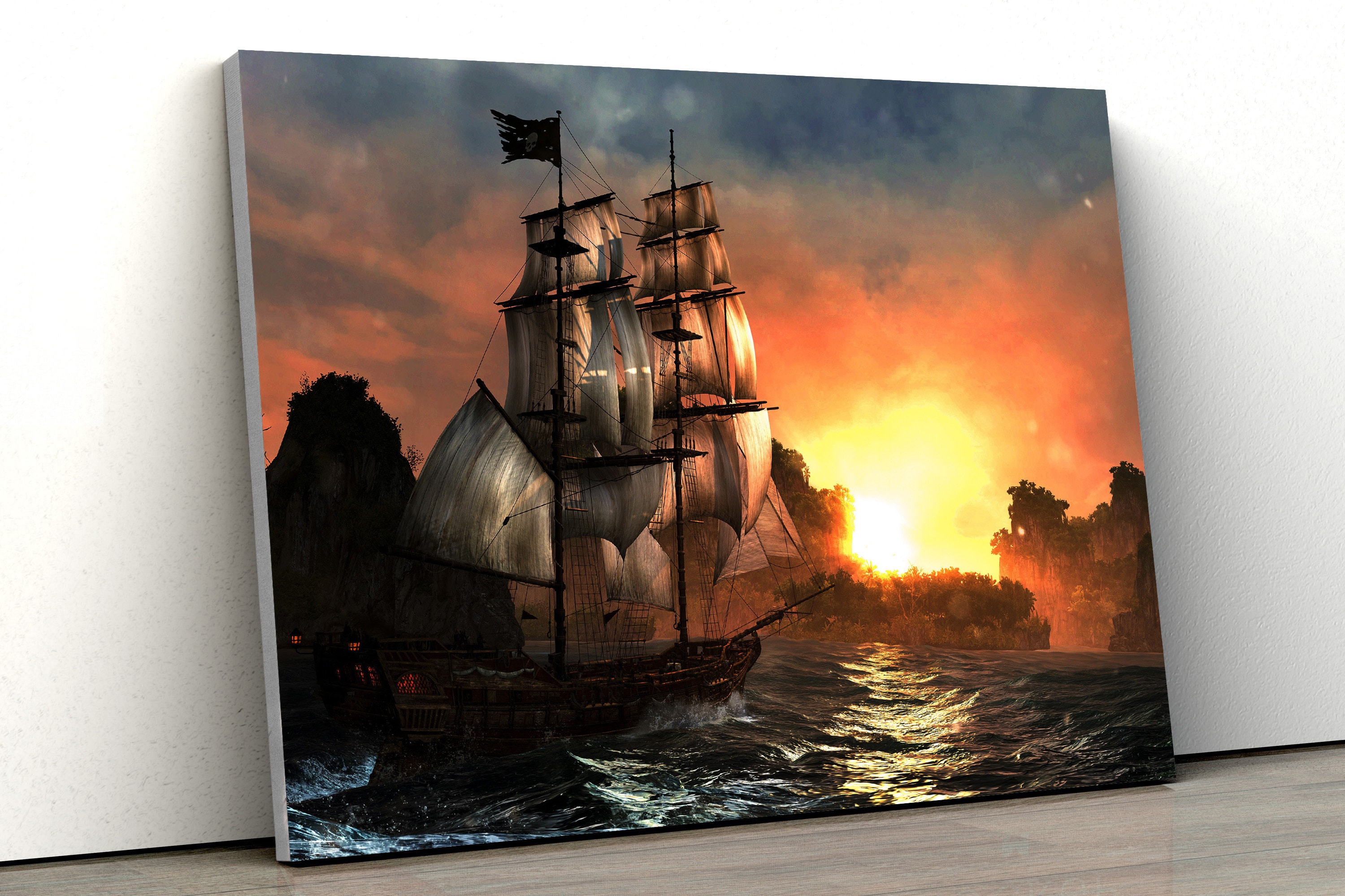 Pirate Ship Galleon Sea Sunset Large CANVAS Art Print Gift A0 A1
