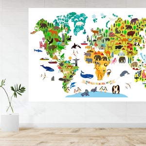 Weltkarte Atlas Tiere Für Kinder Großes Poster Art Print Geschenk A0 A1 A2 A3 A4 A5