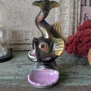 1960s Unique Sea Creature Table Lamp Vallauris Monaco Style Angler Dolphin Fish Iridescent  !! Amazing Unique Vintage Gifts & Collectibles