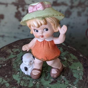 Vintage Girl With Puppy **Unmarked **Adorable
