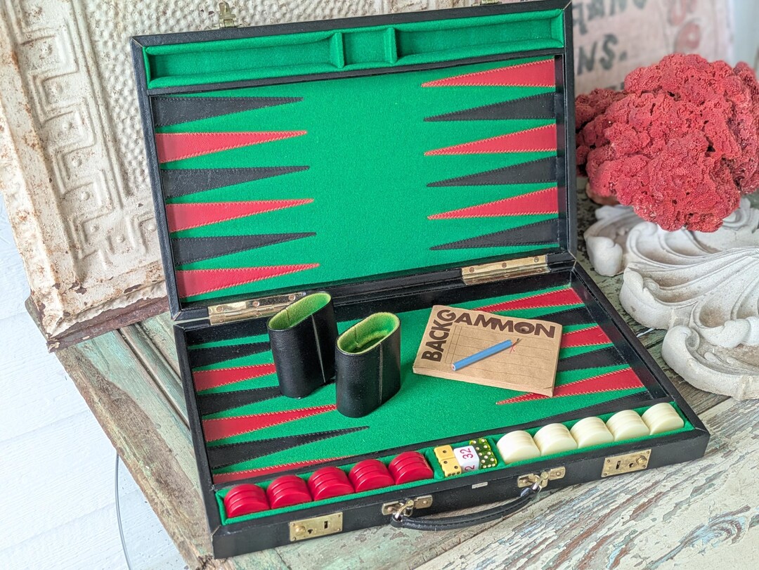 1960s Backgammon Quality Travel Briefcase Complete Professional Table ...