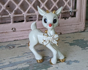 1990s Vintage Rudolph Red-Nosed Reindeer by Lenox !! Holiday Gifts !! Vintage Gifts !!