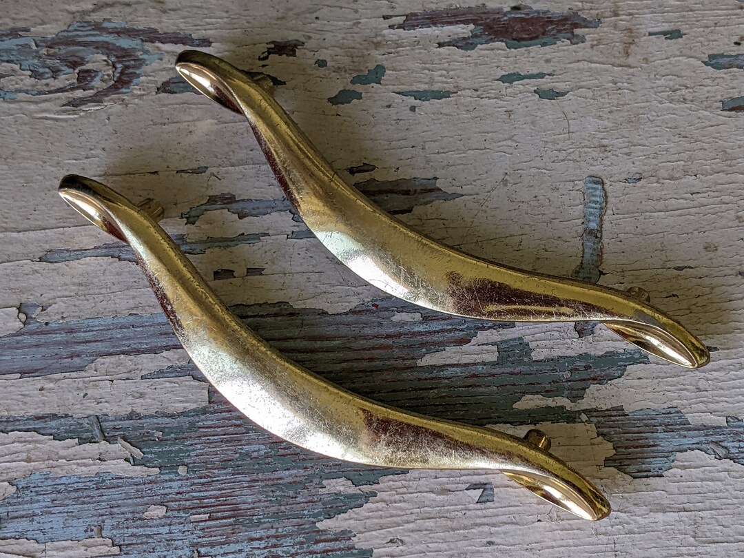 Vintage Rare Midcentury Modern Drawer Pulls Polished Brass Plated Art
