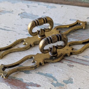 1970's French Provincial Cabinet Key Pulls w Backplates Canada SP, Set of 2