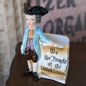 1950s Enesco Napkin Holder 4th of July Decor !! Patriot with Bill of Rights !! Patriotic American !! Adorable Vintage Collectibles