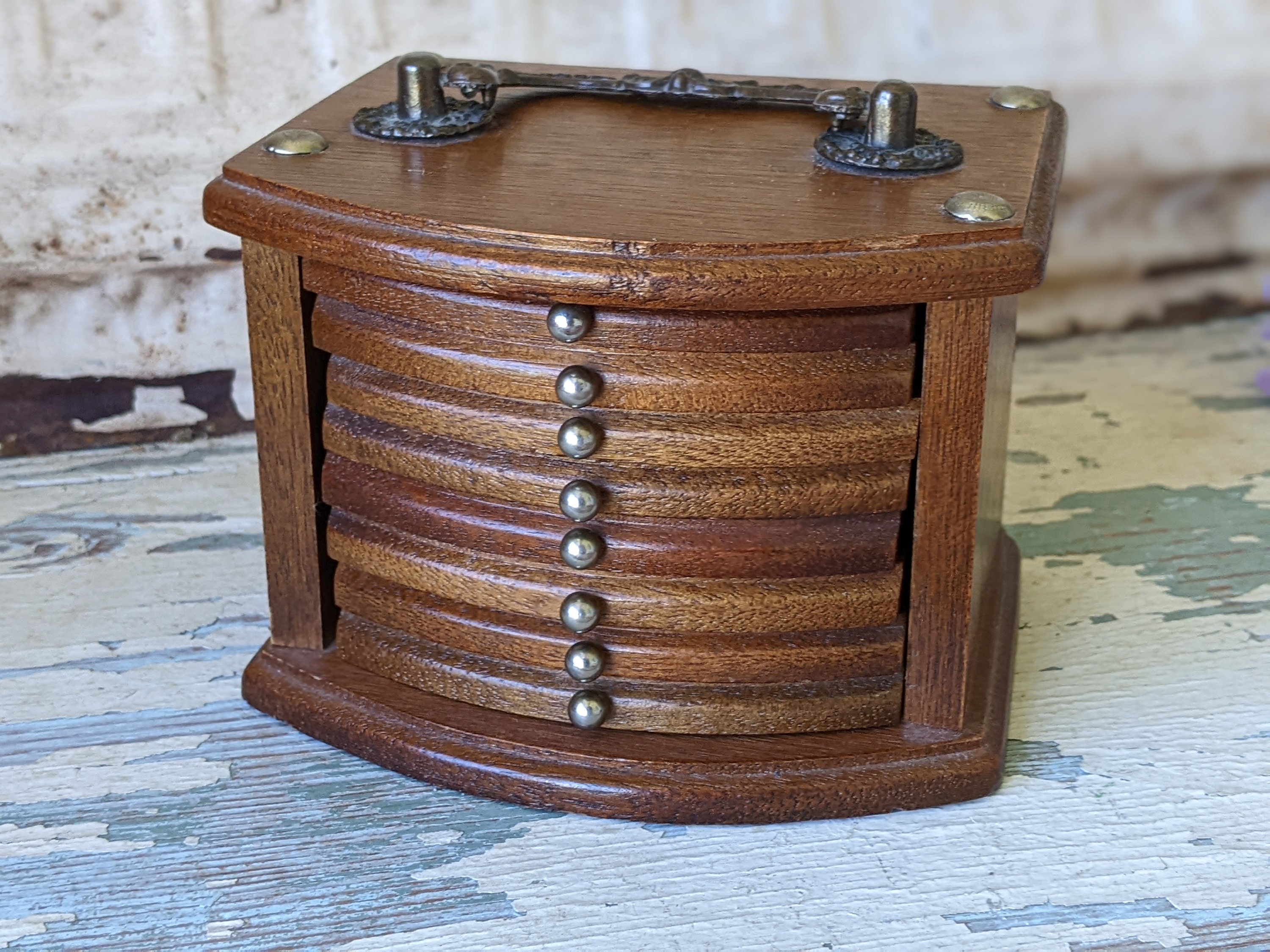 Vintage Wood and Cork Coaster Set / Wood Coasters 