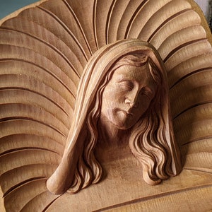 Vintage Hand Carved & Signed Wall Hanging Portrait Mary **Rare